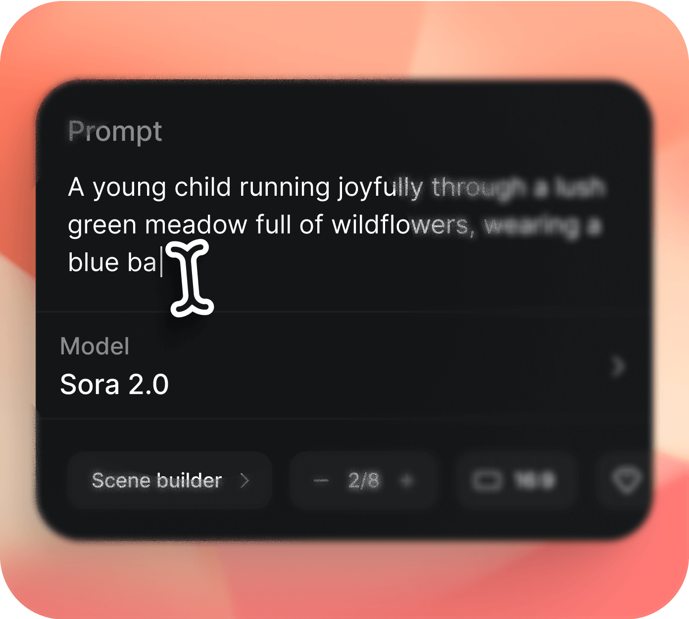 Text prompt entered into Open SORA 2.0 AI video generator: a child running through a meadow, showing how descriptive text creates realistic video scenes.