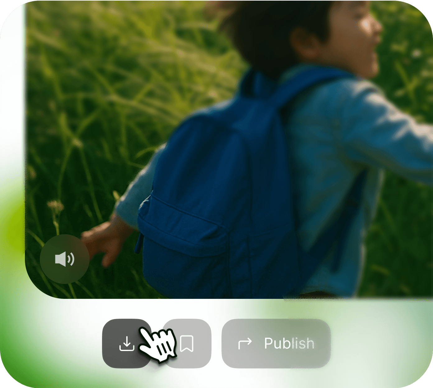 I-generated video preview from Open SORA 2.0 showing a young child running joyfully with a blue backpack through a green meadow, created from a text prompt.