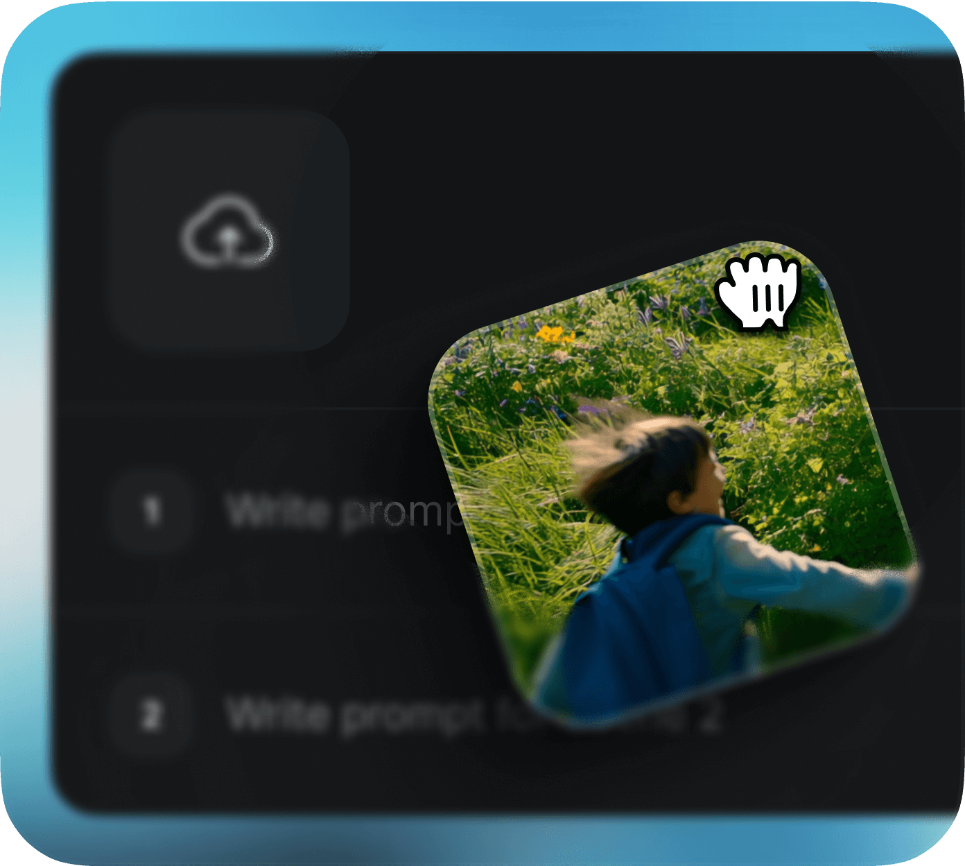 Using an image reference in Open SORA 2.0 AI video generator to guide motion and framing, showing a child running through a wildflower field.